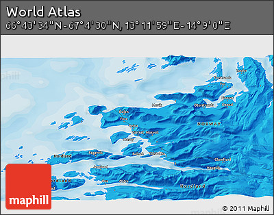 Political 3D Map of the Area around 66° 54' 2" N, 13° 40' 30" E