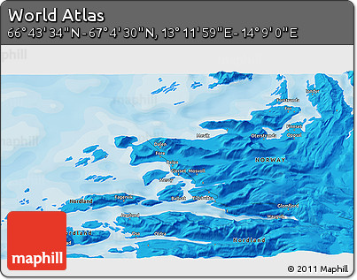 Political 3D Map of the Area around 66° 54' 2" N, 13° 40' 30" E
