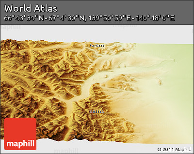 Physical 3D Map of the Area around 66° 54' 2" N, 140° 19' 29" E