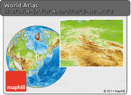 Physical Location Map of the Area around 66° 54' 2" N, 140° 19' 29" E