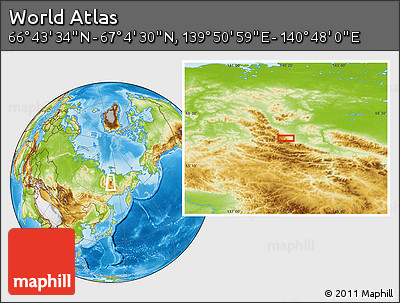 Physical Location Map of the Area around 66° 54' 2" N, 140° 19' 29" E