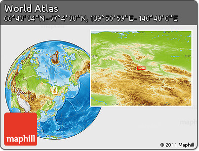 Physical Location Map of the Area around 66° 54' 2" N, 140° 19' 29" E