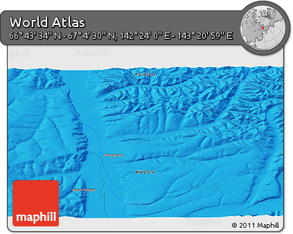 Political 3D Map of the Area around 66° 54' 2" N, 142° 52' 30" E