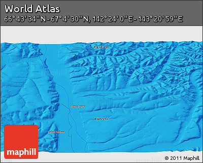 Political 3D Map of the Area around 66° 54' 2" N, 142° 52' 30" E
