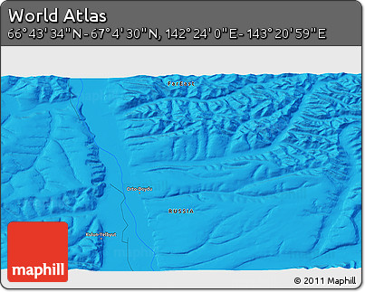 Political 3D Map of the Area around 66° 54' 2" N, 142° 52' 30" E