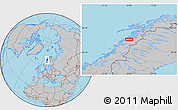 Gray Location Map of the area around 66° 54' 2" N, 14° 31' 30" E