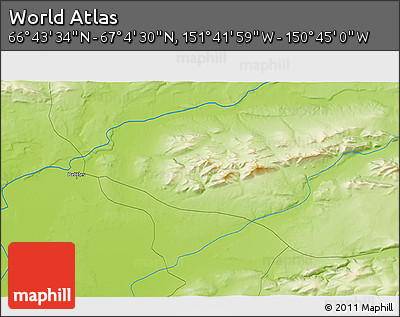 Physical 3D Map of the Area around 66° 54' 2" N, 151° 13' 29" W