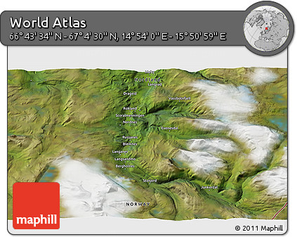 Satellite 3D Map of the Area around 66° 54' 2" N, 15° 22' 30" E