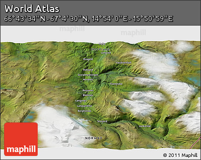 Satellite 3D Map of the Area around 66° 54' 2" N, 15° 22' 30" E