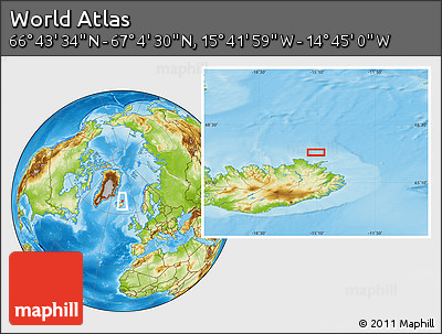 Physical Location Map of the Area around 66° 54' 2" N, 15° 13' 29" W
