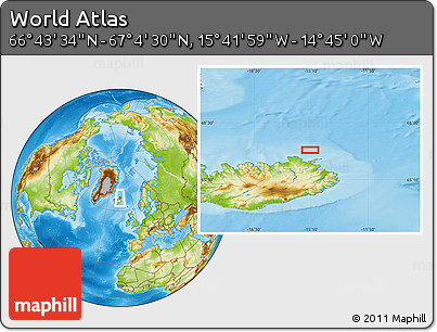 Physical Location Map of the Area around 66° 54' 2" N, 15° 13' 29" W