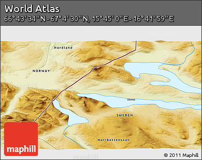 Physical 3D Map of the Area around 66° 54' 2" N, 16° 13' 30" E