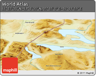 Physical 3D Map of the Area around 66° 54' 2" N, 16° 13' 30" E