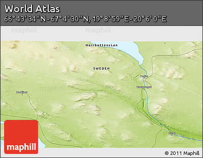 Physical 3D Map of the Area around 66° 54' 2" N, 19° 37' 30" E