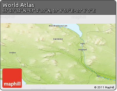 Physical 3D Map of the Area around 66° 54' 2" N, 19° 37' 30" E