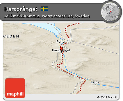 Shaded Relief Panoramic Map of Harsprånget