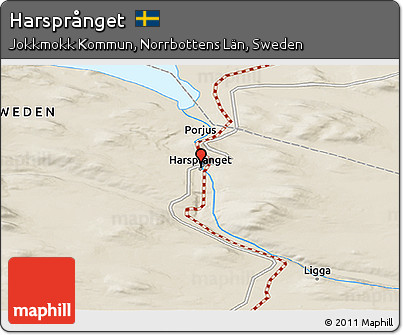 Shaded Relief Panoramic Map of Harsprånget
