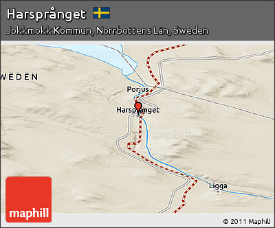 Shaded Relief Panoramic Map of Harsprånget