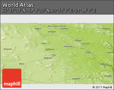 Physical 3D Map of the Area around 66° 54' 2" N, 21° 19' 30" E