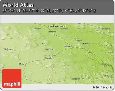 Physical 3D Map of the Area around 66° 54' 2" N, 21° 19' 30" E