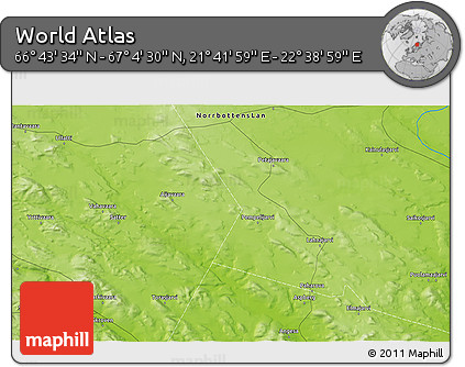 Physical 3D Map of the Area around 66° 54' 2" N, 22° 10' 29" E