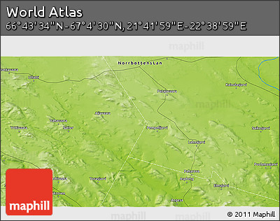 Physical 3D Map of the Area around 66° 54' 2" N, 22° 10' 29" E