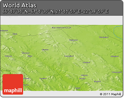 Physical 3D Map of the Area around 66° 54' 2" N, 22° 10' 29" E