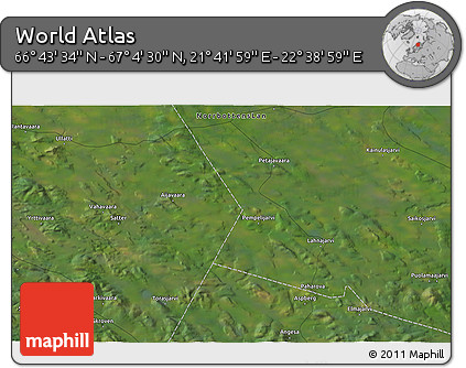 Satellite 3D Map of the Area around 66° 54' 2" N, 22° 10' 29" E