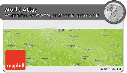 Physical Panoramic Map of the Area around 66° 54' 2" N, 22° 10' 29" E