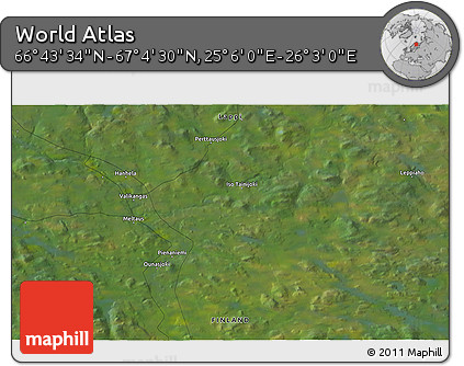 Satellite 3D Map of the Area around 66° 54' 2" N, 25° 34' 30" E