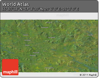 Satellite 3D Map of the Area around 66° 54' 2" N, 25° 34' 30" E