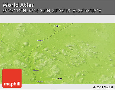 Physical 3D Map of the Area around 66° 54' 2" N, 26° 25' 29" E