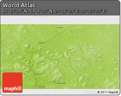 Physical 3D Map of the Area around 66° 54' 2" N, 26° 25' 29" E