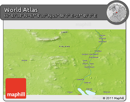 Physical 3D Map of the Area around 66° 54' 2" N, 27° 16' 29" E