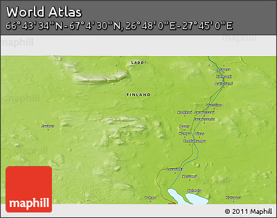Physical 3D Map of the Area around 66° 54' 2" N, 27° 16' 29" E