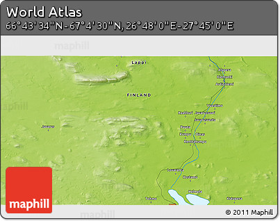 Physical 3D Map of the Area around 66° 54' 2" N, 27° 16' 29" E