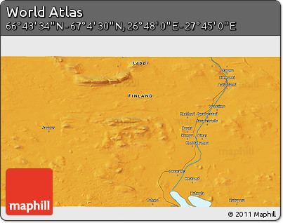 Political 3D Map of the Area around 66° 54' 2" N, 27° 16' 29" E