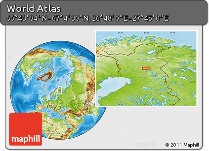 Physical Location Map of the Area around 66° 54' 2" N, 27° 16' 29" E