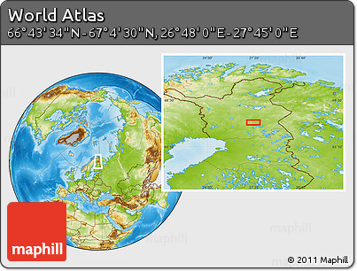 Physical Location Map of the Area around 66° 54' 2" N, 27° 16' 29" E