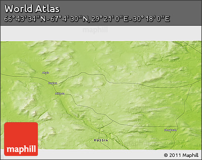 Physical 3D Map of the Area around 66° 54' 2" N, 29° 49' 30" E