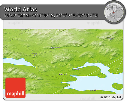Physical 3D Map of the Area around 66° 54' 2" N, 31° 31' 29" E
