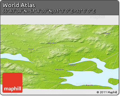 Physical 3D Map of the Area around 66° 54' 2" N, 31° 31' 29" E
