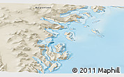 Shaded Relief 3D Map of the area around 66° 54' 2" N, 33° 55' 29" W