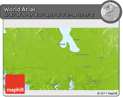 Physical 3D Map of the Area around 66° 54' 2" N, 34° 4' 30" E