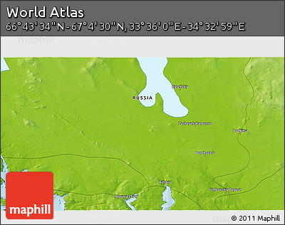Physical 3D Map of the Area around 66° 54' 2" N, 34° 4' 30" E