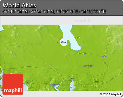 Physical 3D Map of the Area around 66° 54' 2" N, 34° 4' 30" E