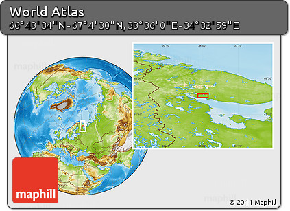 Physical Location Map of the Area around 66° 54' 2" N, 34° 4' 30" E
