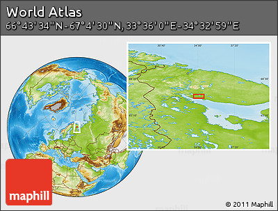 Physical Location Map of the Area around 66° 54' 2" N, 34° 4' 30" E