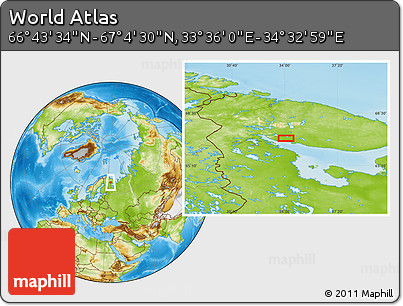 Physical Location Map of the Area around 66° 54' 2" N, 34° 4' 30" E