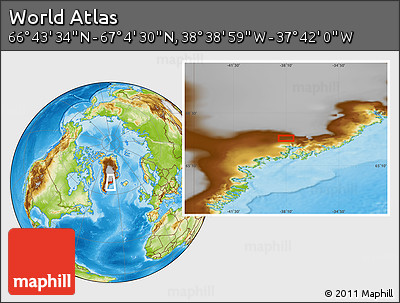Physical Location Map of the Area around 66° 54' 2" N, 38° 10' 29" W